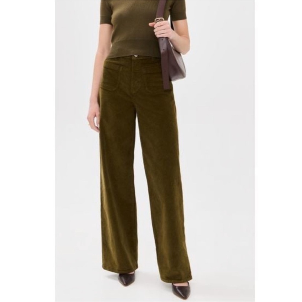 La Ligne Corduroy Patch Pocket Isadora Pants Size 30 Wide Leg Olive Green
